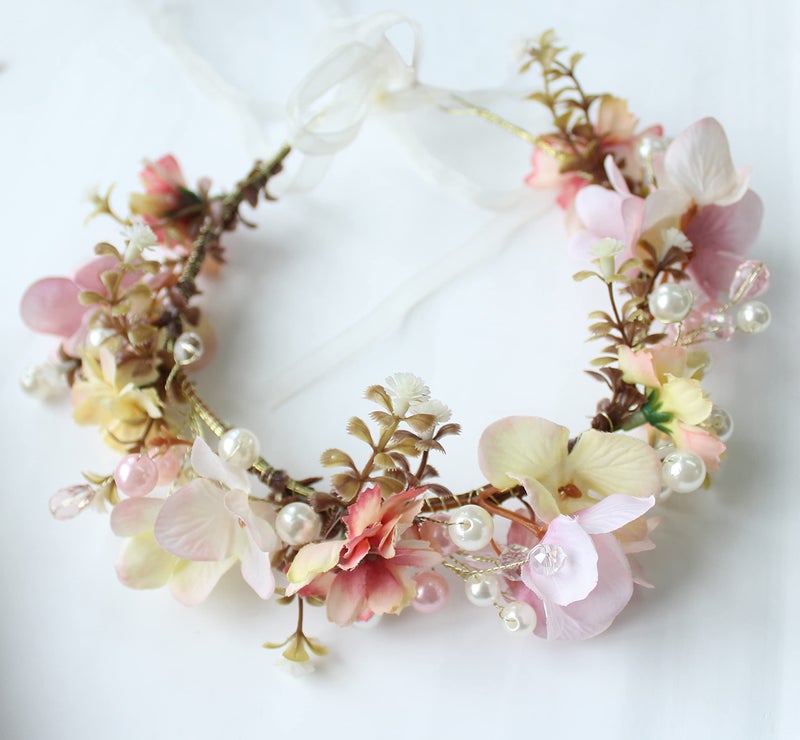 Vivivalue Bridal Floral Headband Women Floral Crown Hair Wreath Flower Headpiece Halo Boho with Ribbon Wedding Party Festival Photos - Image 5